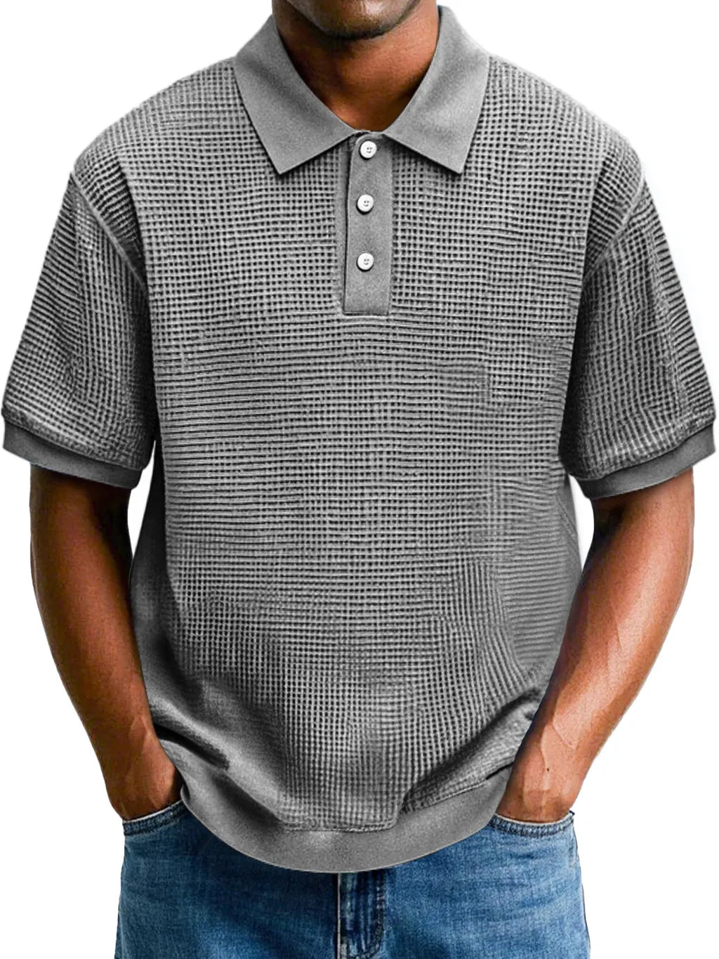 Men's Fashion Waffle Lapel Casual Comfort Short Sleeve POLO Shirt