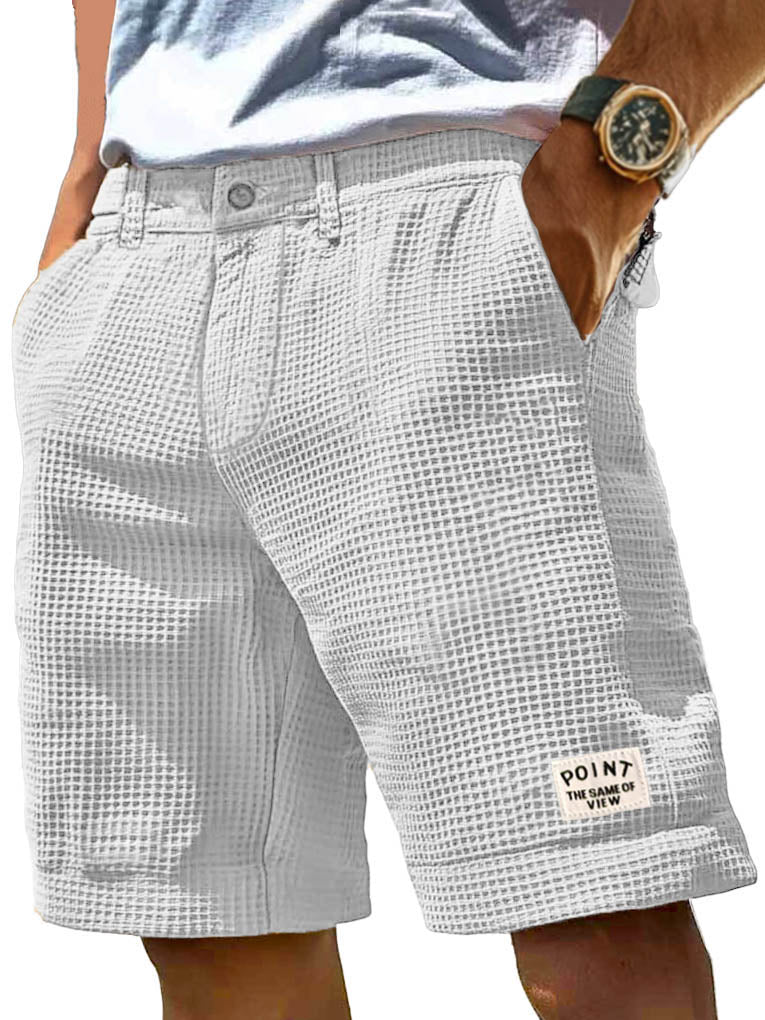 Men's Fashion Casual Waffle Fabric Pocket Embroidered Logo Shorts