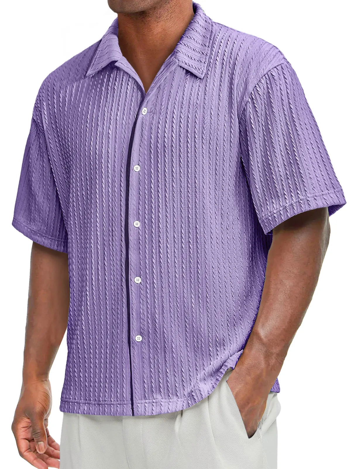 Men's Daily Texture Casual Lapel Solid Color Comfortable Short-sleeved Shirt