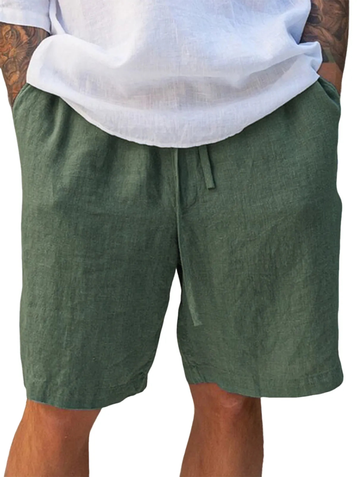 Men's Linen Comfort Lace-Up Everyday Casual Shorts with Side Pockets