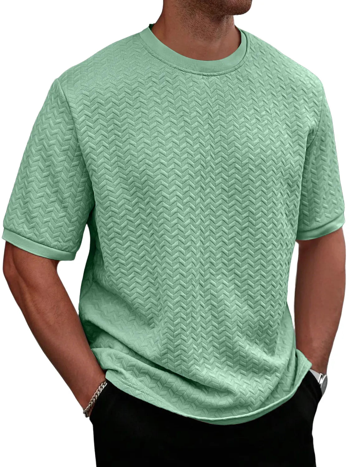 Men's Daily Round Neck Texture Casual Solid Color Comfortable Short-sleeved T-shirt