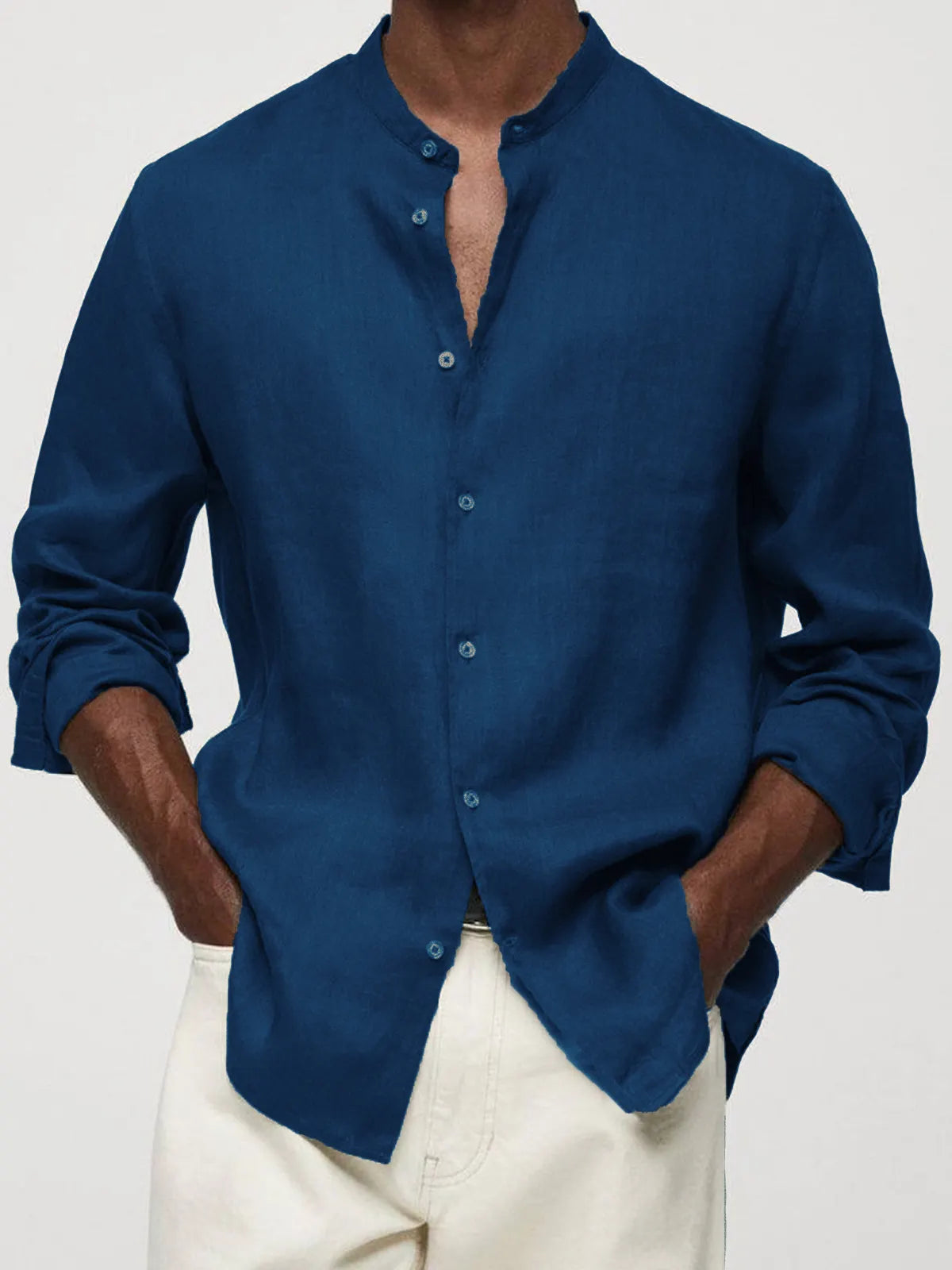 Men's Cotton And Linen Retro Stand-up Collar Daily Casual Basic Shirt