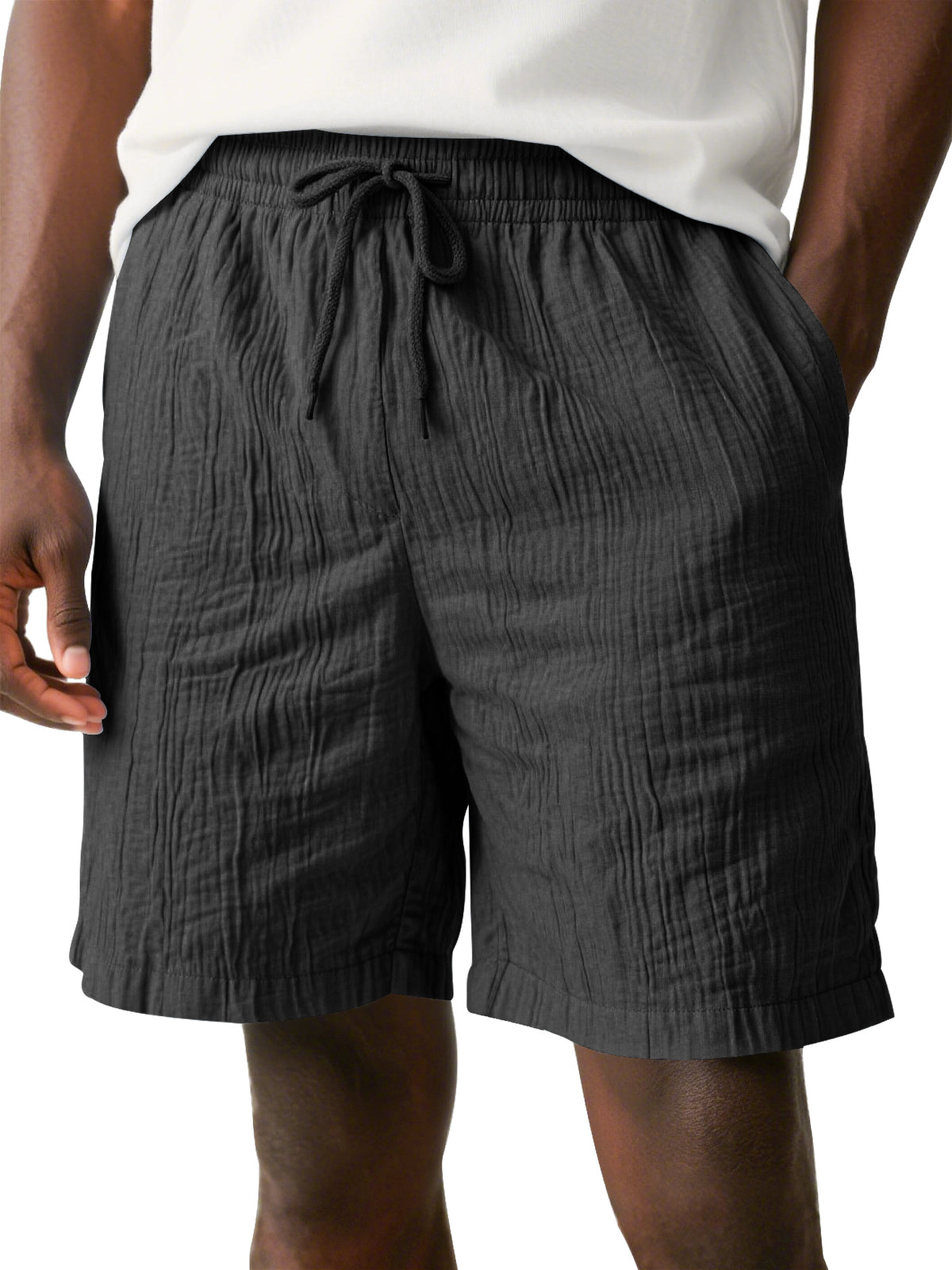 Men's Daily Pleated Texture Drawstring Elastic Waist Casual Shorts