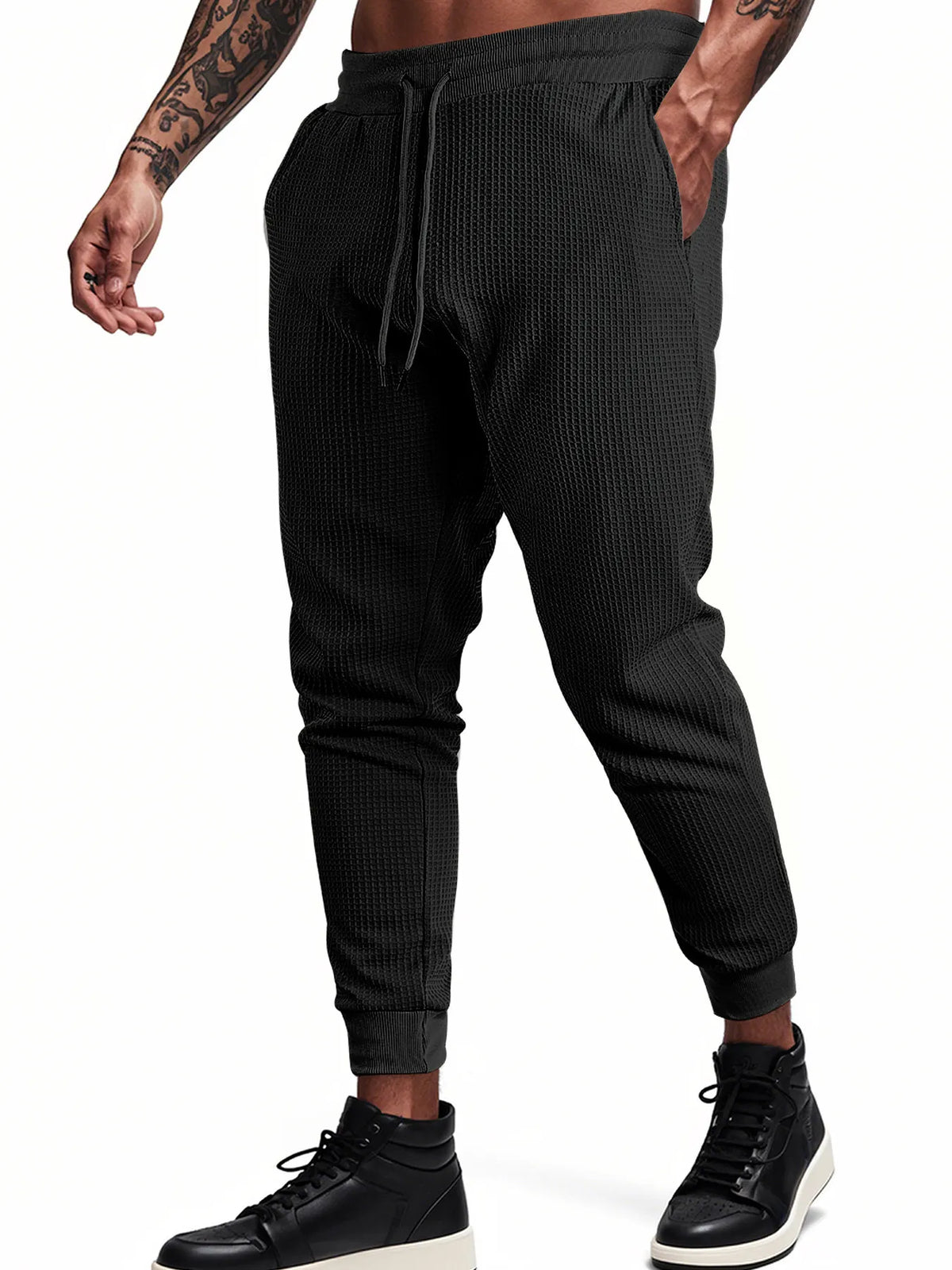 Men's Casual Breathable Solid Color Waffle Trousers