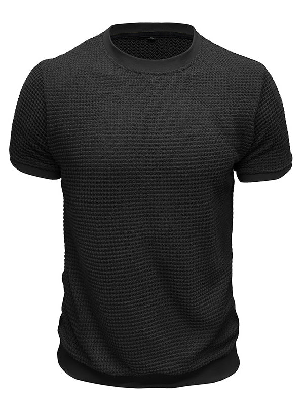 Men's Knitted Waffle Quality Casual Round Neck Short-sleeved T-shirt