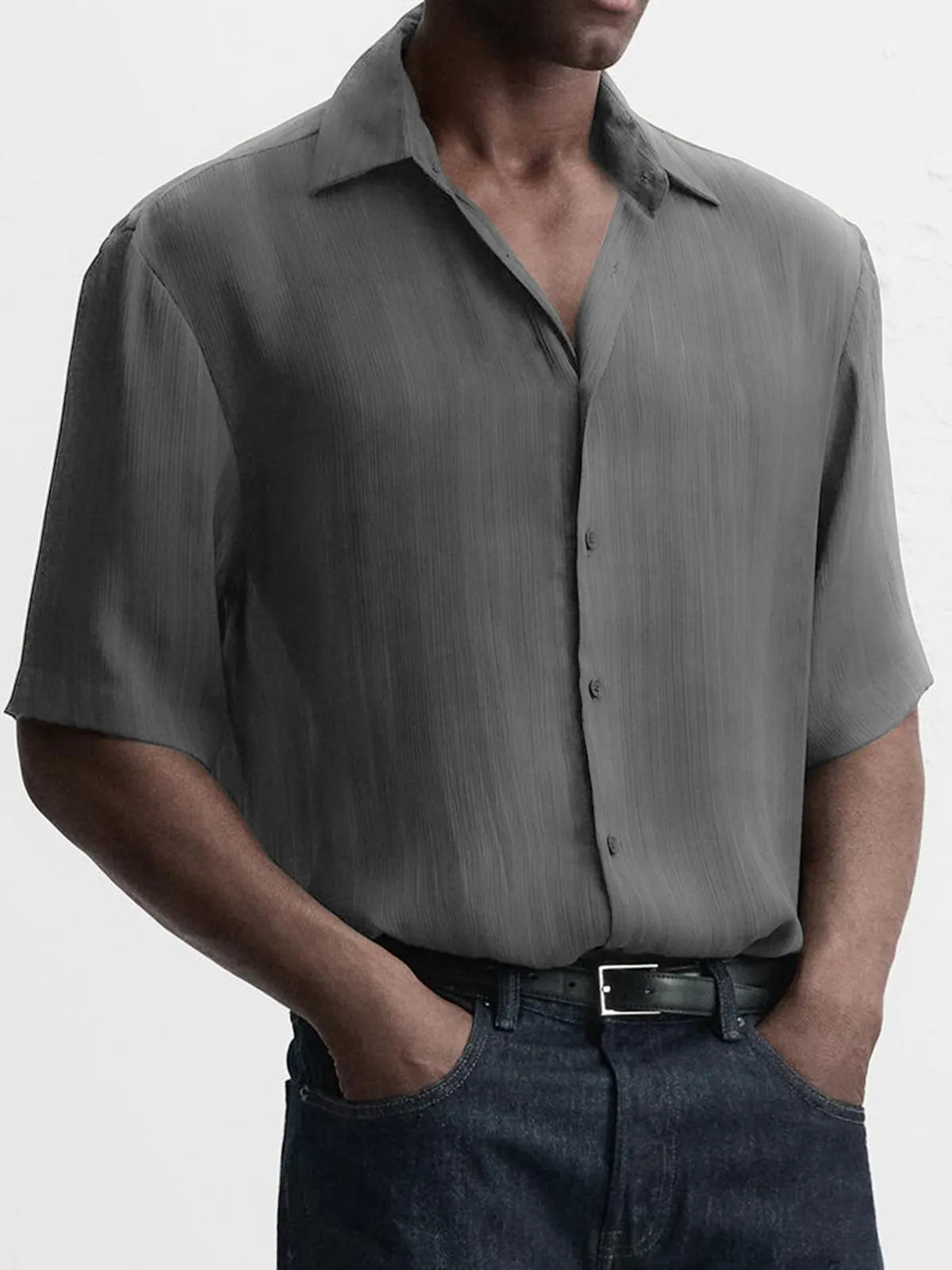 Men's Breathable Textured Casual Short Sleeve Basic Shirt