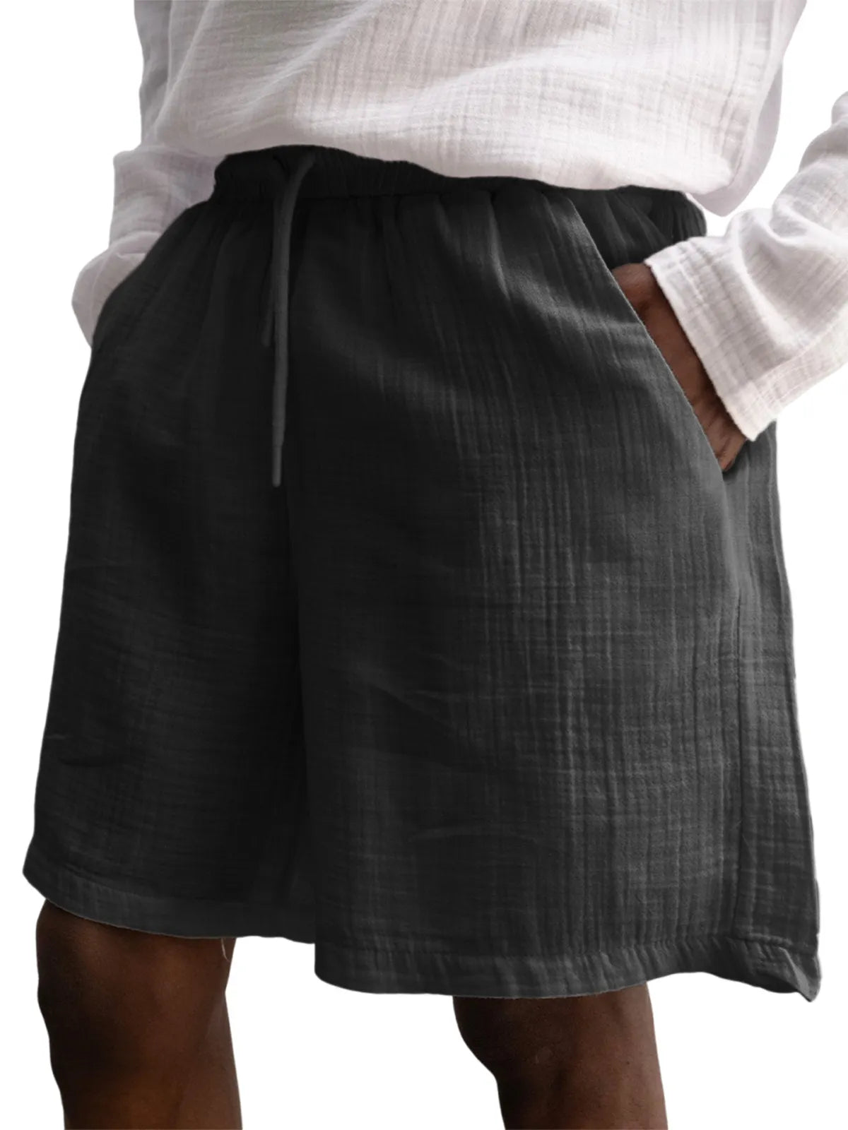 Men's Stylish Muslin Linen Lace Up Casual Shorts