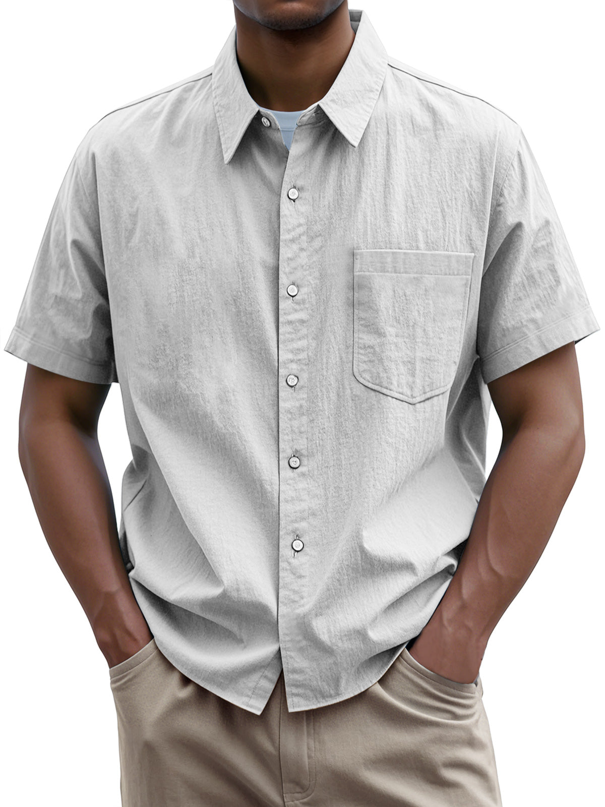 Men's Everyday Casual Lapel Pocket Solid Color Short Sleeve Shirt