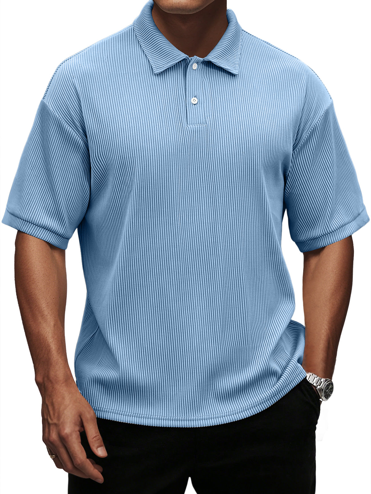 Men's Fashion Casual Pit Lapel Button Solid Color Short Sleeve POLO Shirt