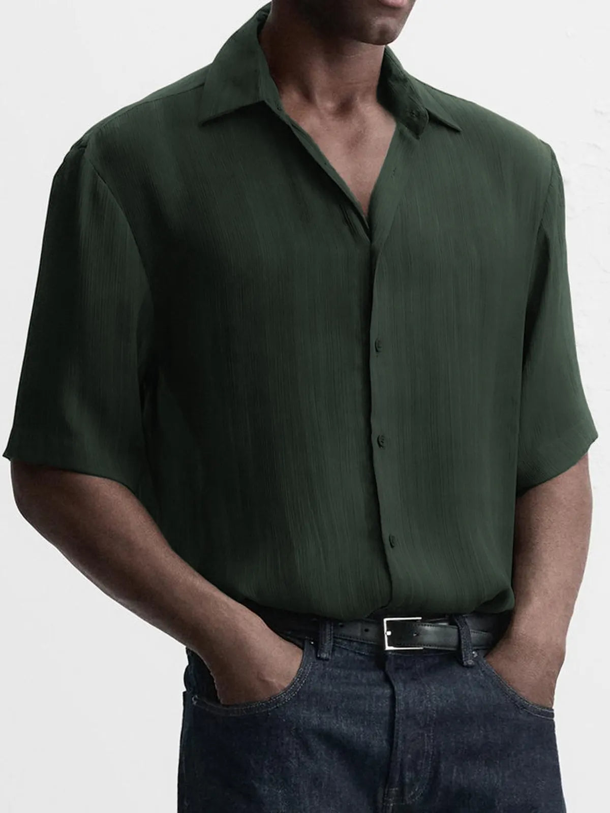 Men's Breathable Textured Casual Short Sleeve Basic Shirt