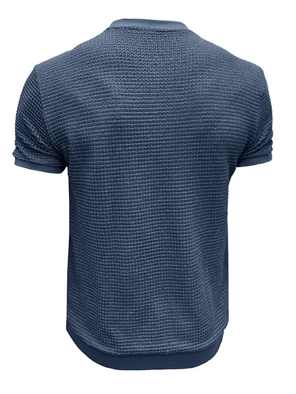 Men's Knitted Waffle Quality Casual Round Neck Short-sleeved T-shirt