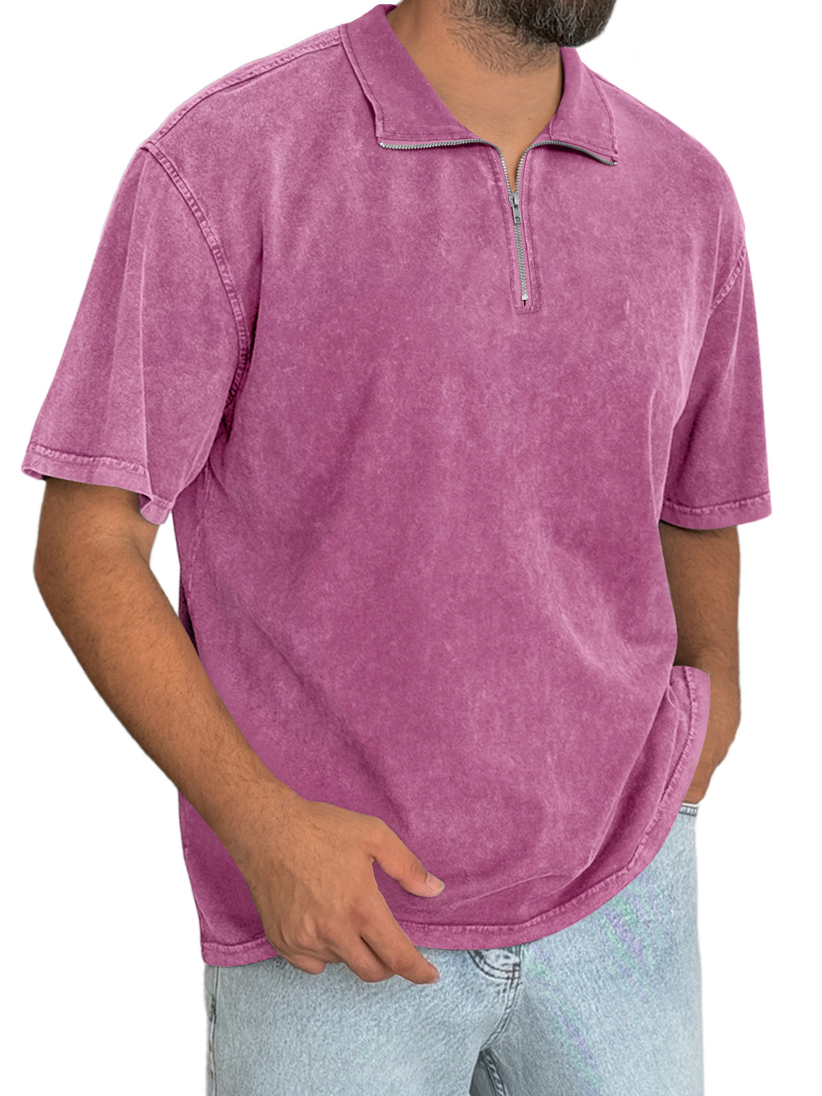 Men's Everyday Retro Stand Collar Zipper Casual Short Sleeve T-Shirt