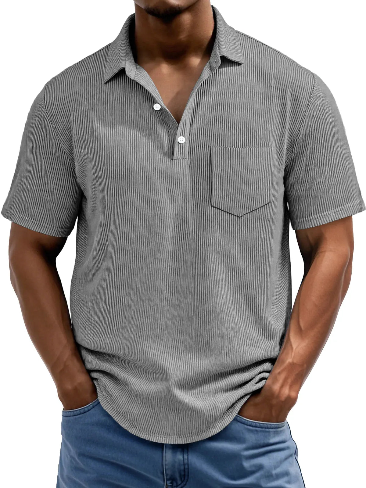 Men's Daily Rip Texture Casual Lapel Button Pocket Short Sleeve Polo Shirt