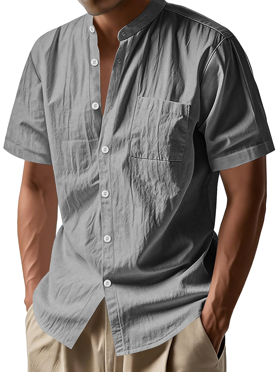 Men's Daily Stand-up Collar Casual Comfortable Short-sleeved Shirt