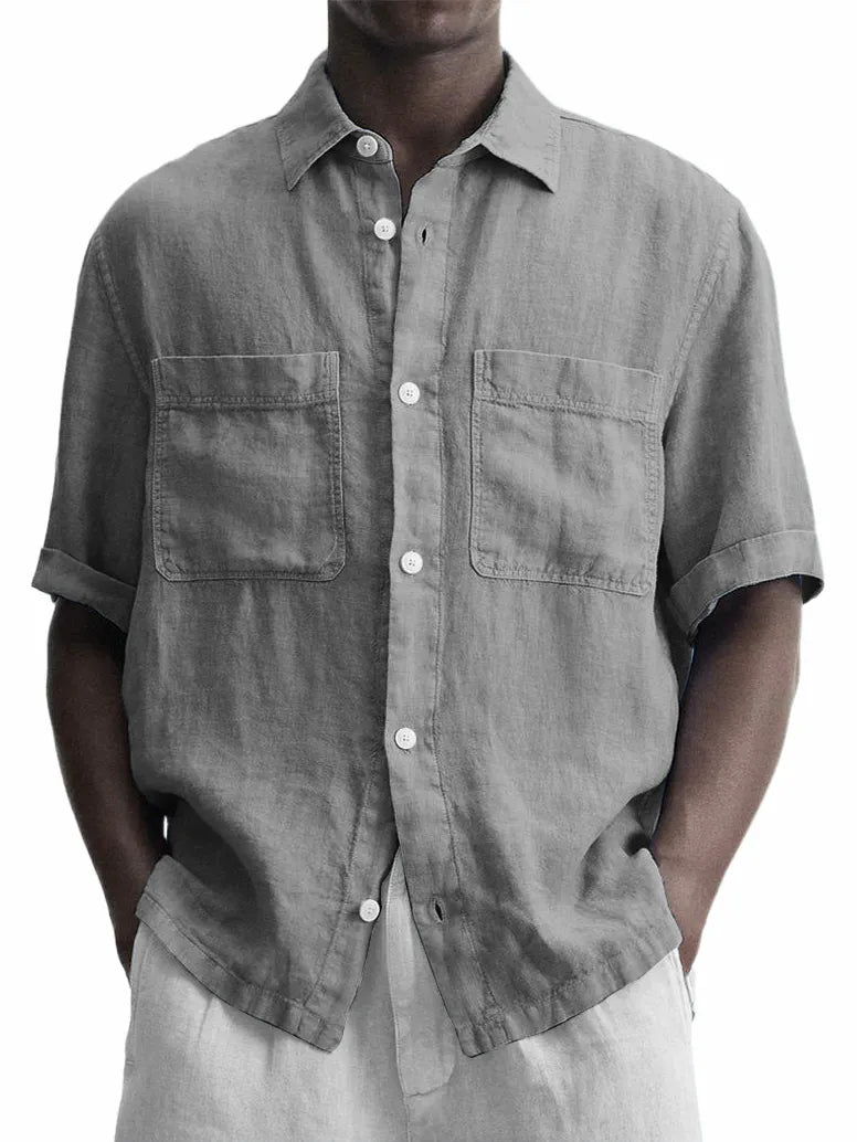 Men's Cotton And Linen Double Pocket Classic Casual Versatile Short-sleeved Shirt