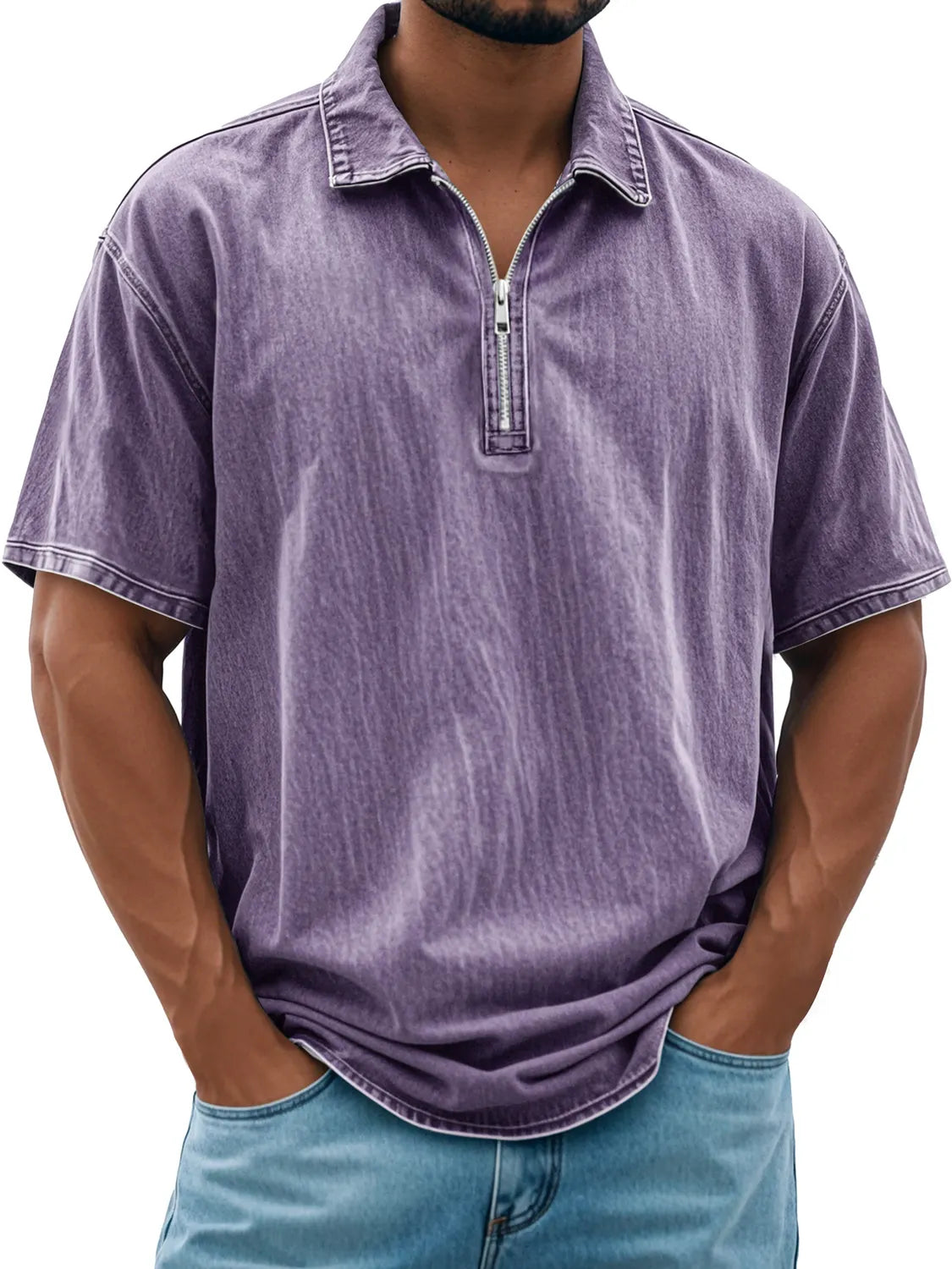 Men's Retro Daily Lapel Zipper Casual Short Sleeve POLO Shirt