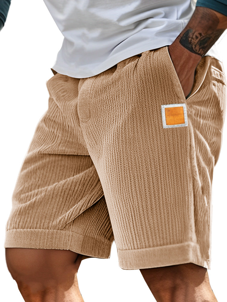 Men's Fashion Sports Lace-up Ribbed Fabric Embroidered Logo Shorts