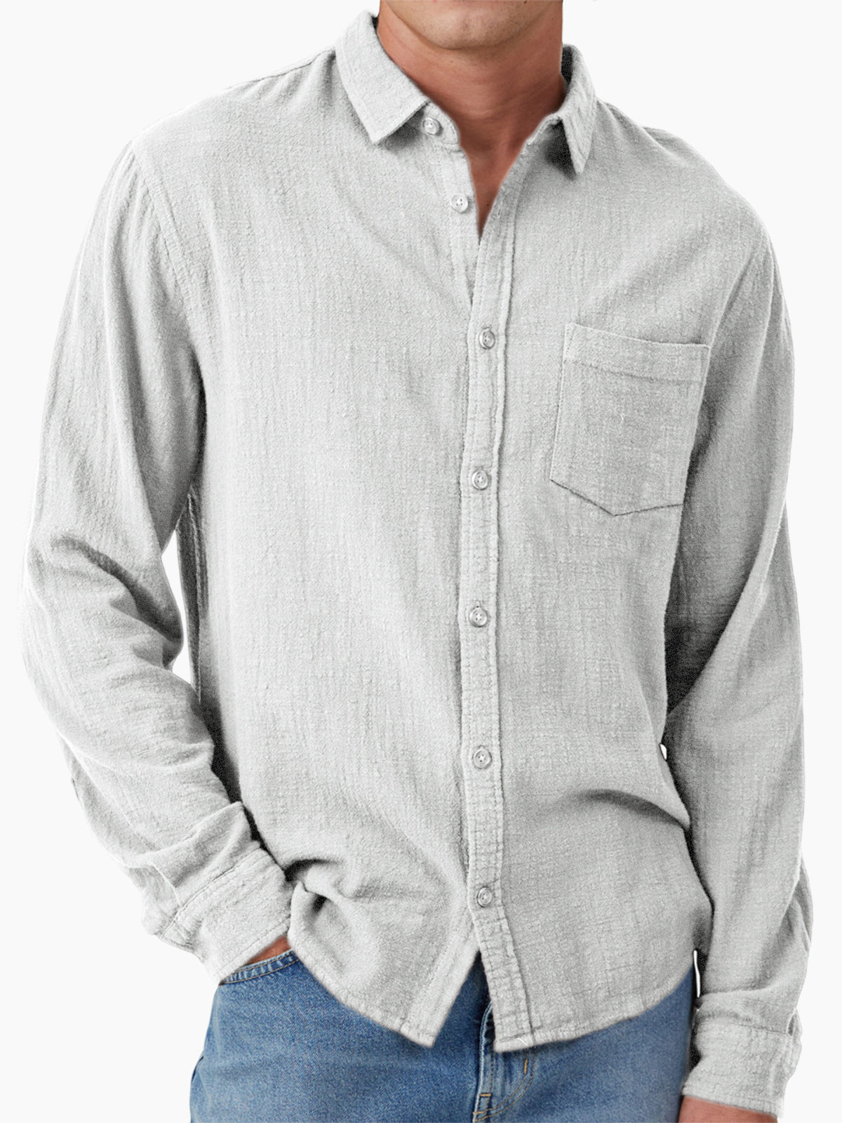 Men's Vacation Hawaiian Casual Vintage Cotton Casual Long Sleeve Shirt with Chest Pocket