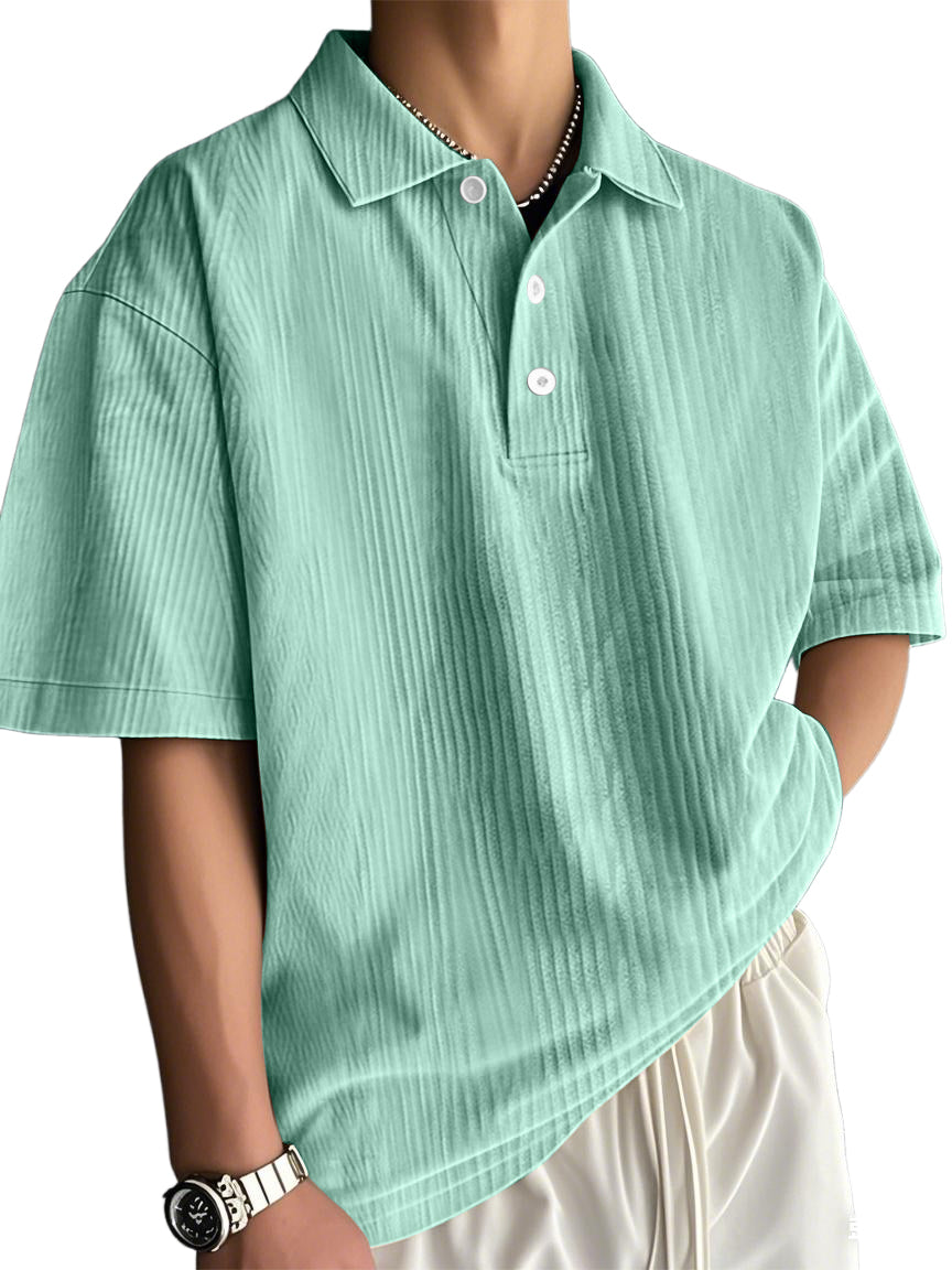 Men's Fashion Retro Texture Striped Casual Loose Versatile Polo Shirt