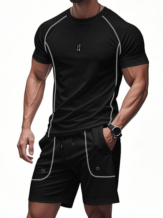 Men's Loose Set Raglan Quick-drying Sports Casual Short-sleeved Shorts Two-piece Suit