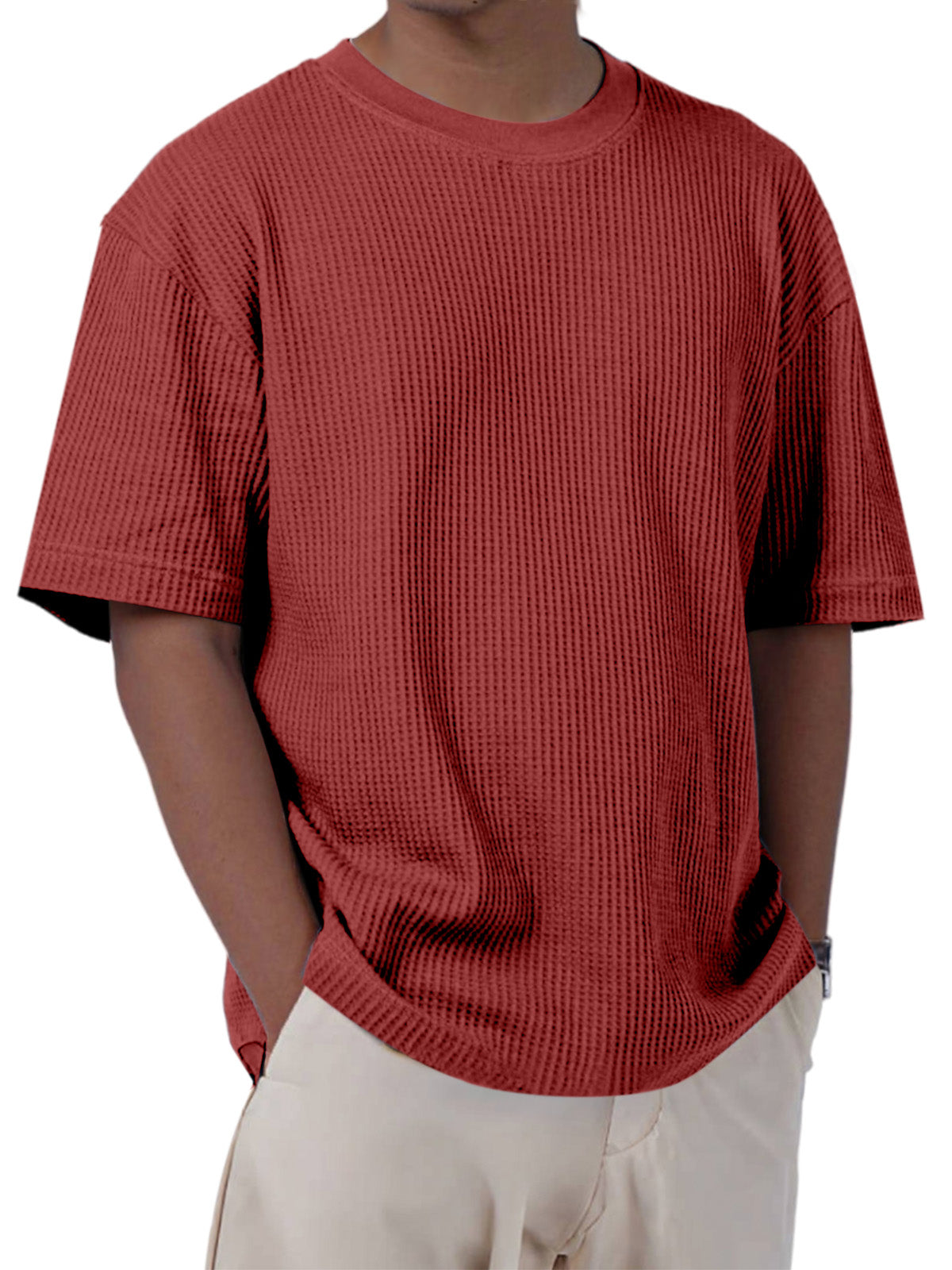 Men's Casual Everyday Solid Color Waffle Short Sleeve T-shirt