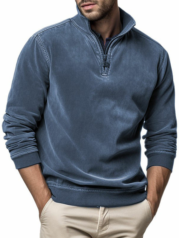 Men's Fashionable Long Sleeve Washed Zip Sweatshirt