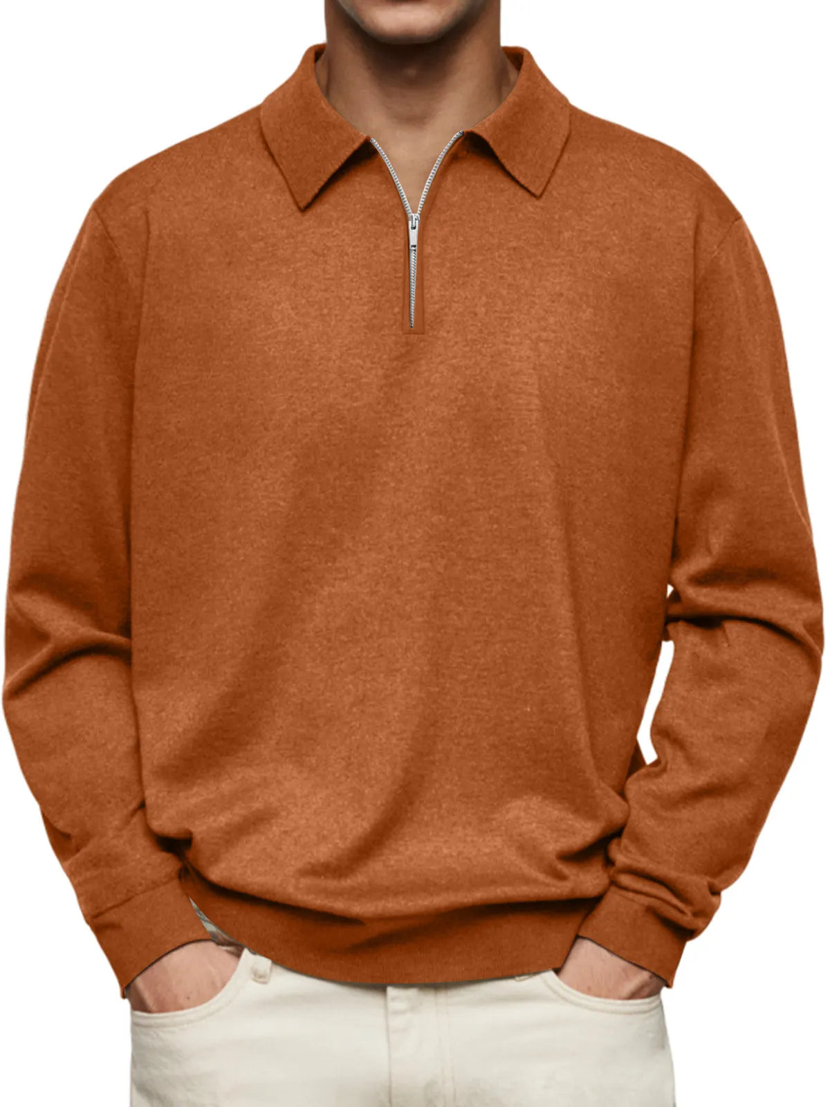 Men's Casual Fashion Lapel Zipper Solid Color Comfortable Sweatshirt