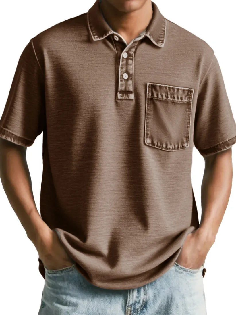 Men's Fashion Retro Distressed Pocket Short-sleeved Polo Shirt