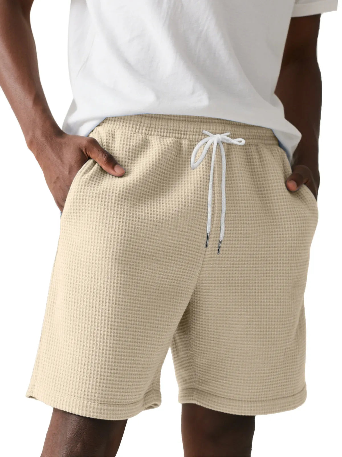 Men's Simple Solid Color Waffle Texture Casual Shorts