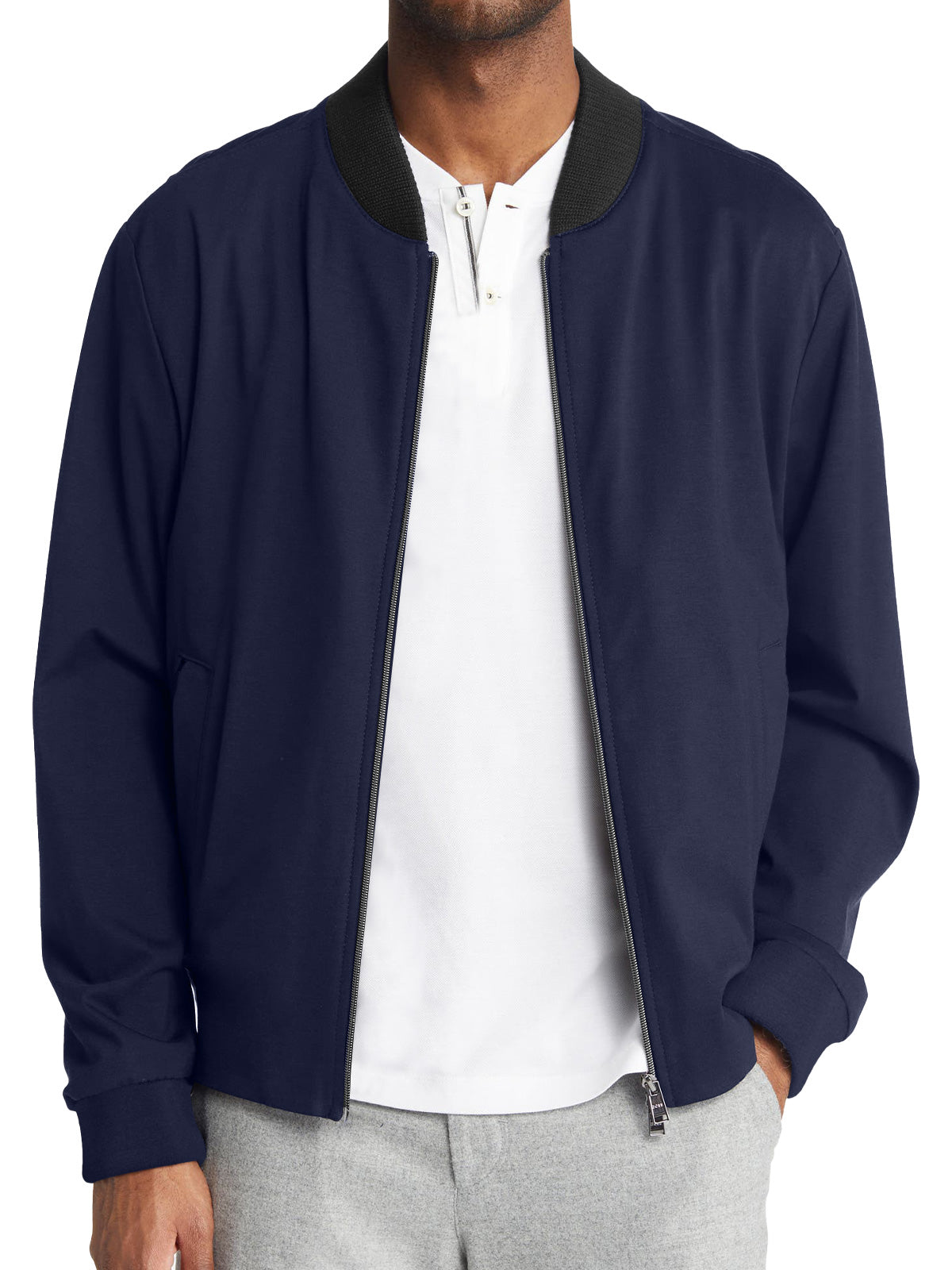 Men's Casual Stand Collar Zipper Pocket Solid Color Baseball Uniform Jacket