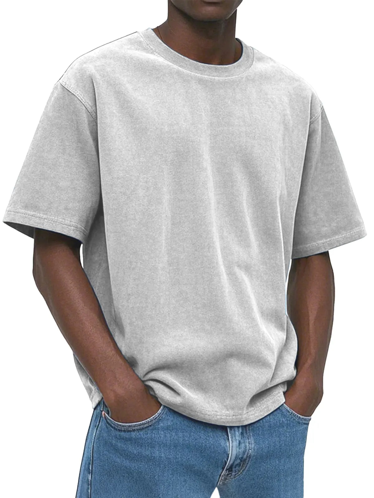 Men's Casual Comfortable And Loose Solid Color Suede Short-sleeved T-shirt