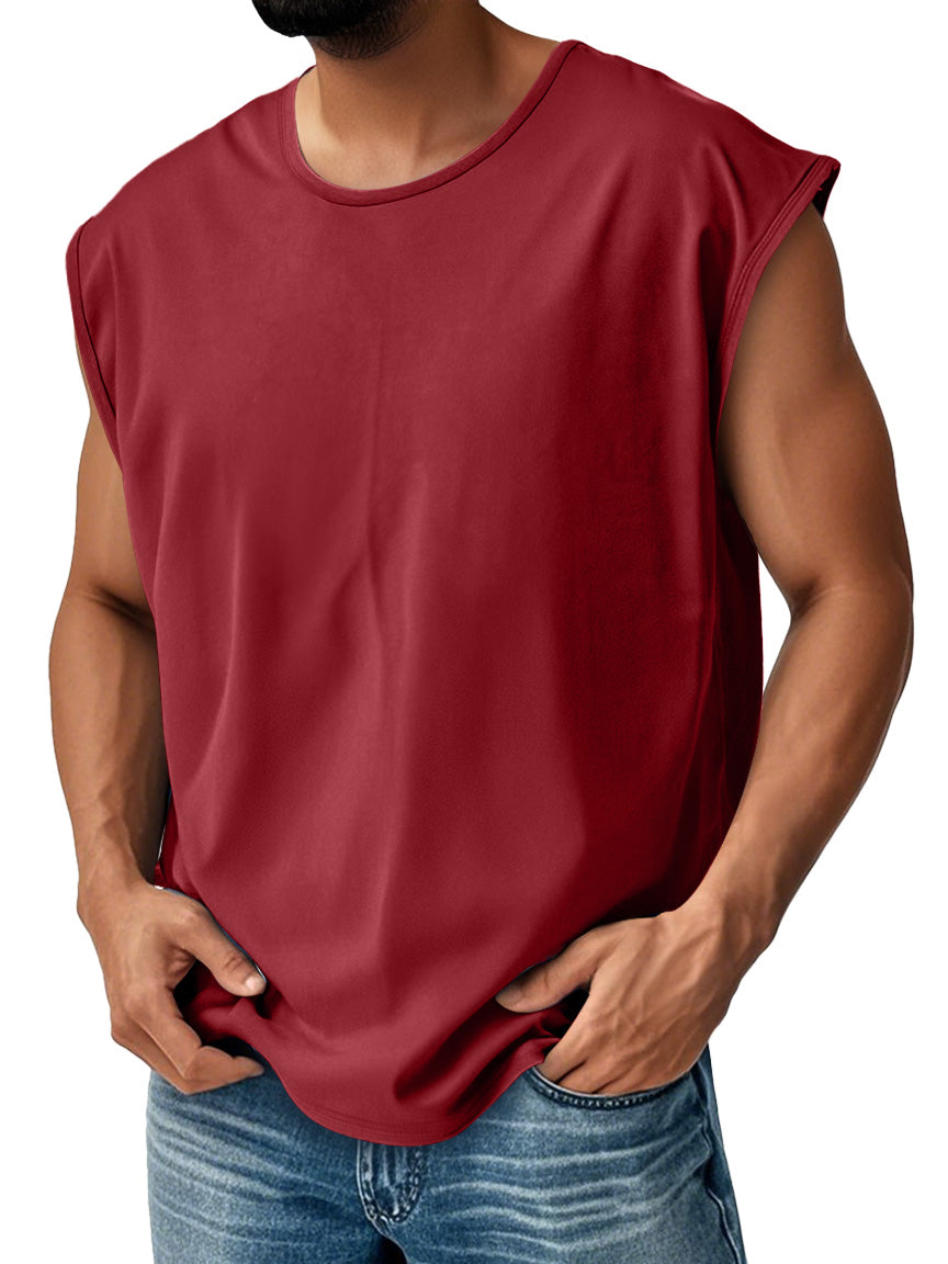 Men's Daily Pure Cotton Round Neck Waistcoat Solid Color Comfortable Sleeveless Vest