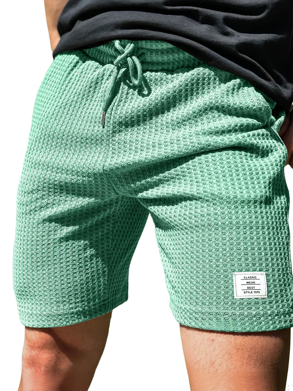 Men's Everyday Waffle Embroidered Logo Drawstring Casual Shorts