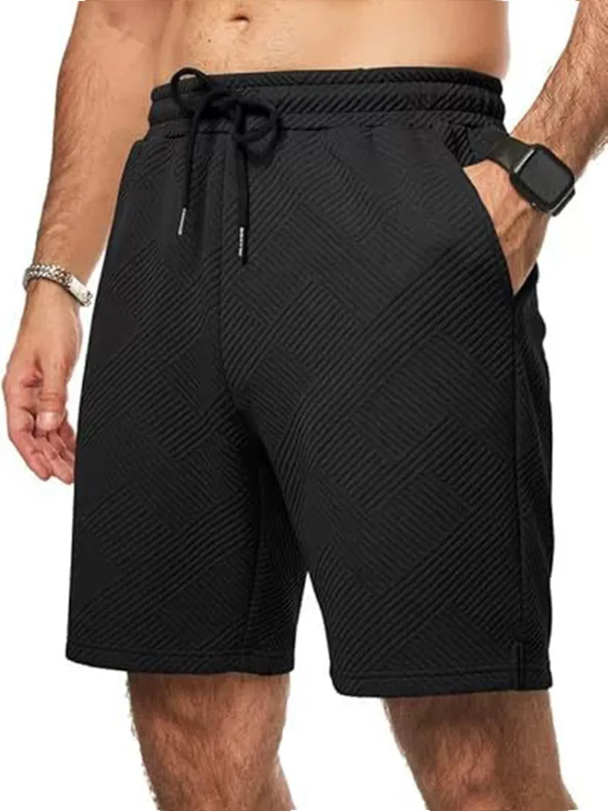 Men's Casual Solid Color Textured Beach Shorts