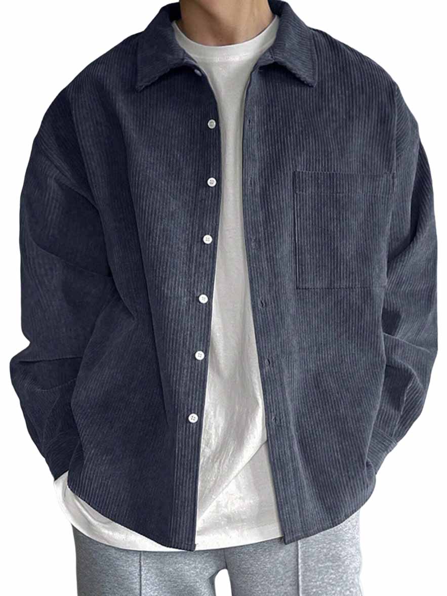 Men's Casual Fashion Pocket Corduroy Fabric Long Sleeve Shirt