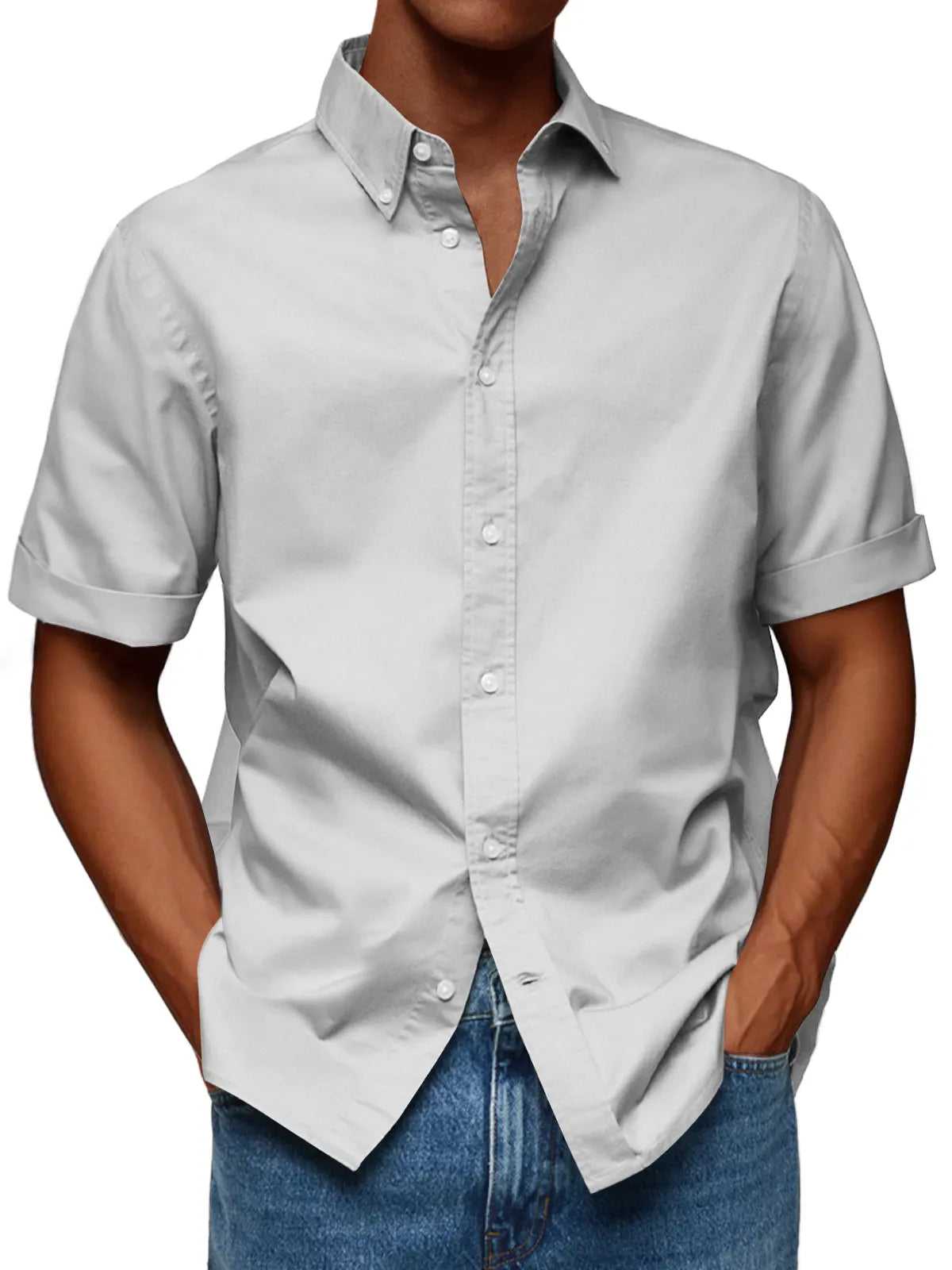 Men's Fashion Casual Lapel Solid Color Comfortable Short Sleeve Shirt