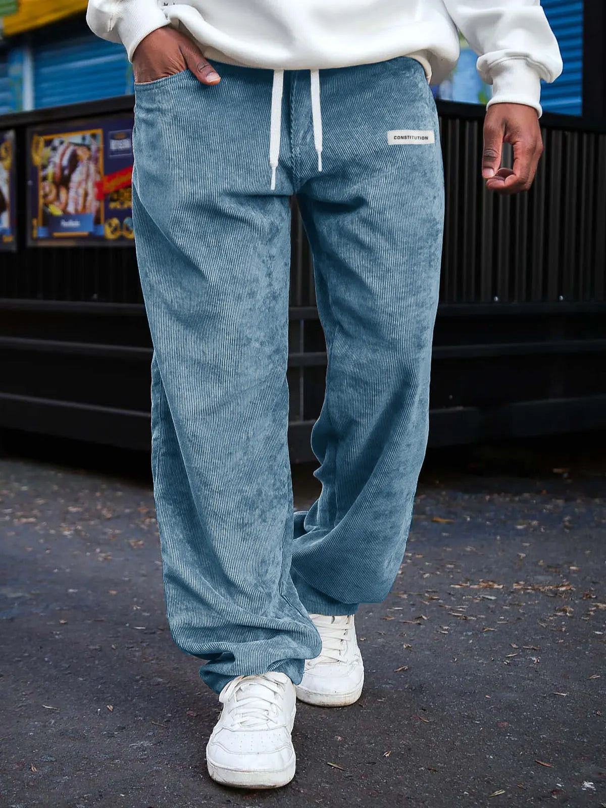 Men's Fashion Daily Corduroy Ribbed Fabric Embroidered Logo Elastic Waist Trousers