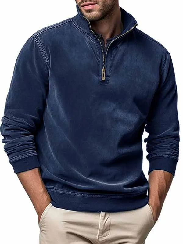 Men's Fashionable Long Sleeve Washed Zip Sweatshirt