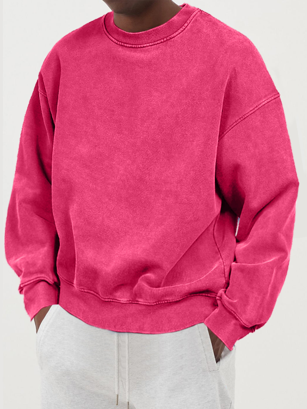 Men's Distressed Washed Cotton Round Neck Long-sleeved Sweatshirt