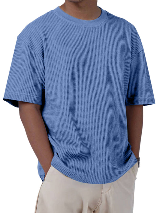 Men's Casual Everyday Solid Color Waffle Short Sleeve T-shirt