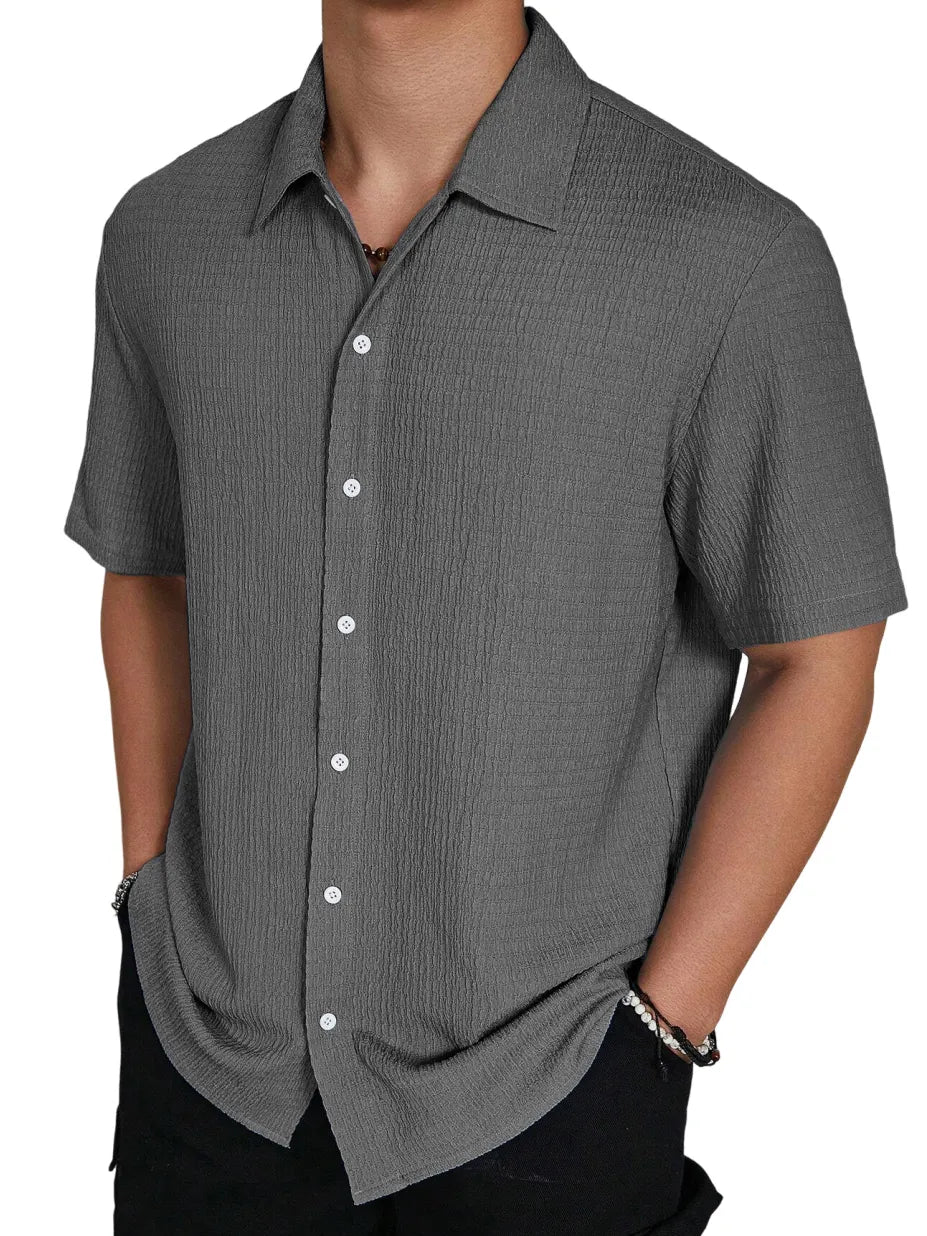 Men's Casual Hawaiian Pleated Short Sleeve Shirt