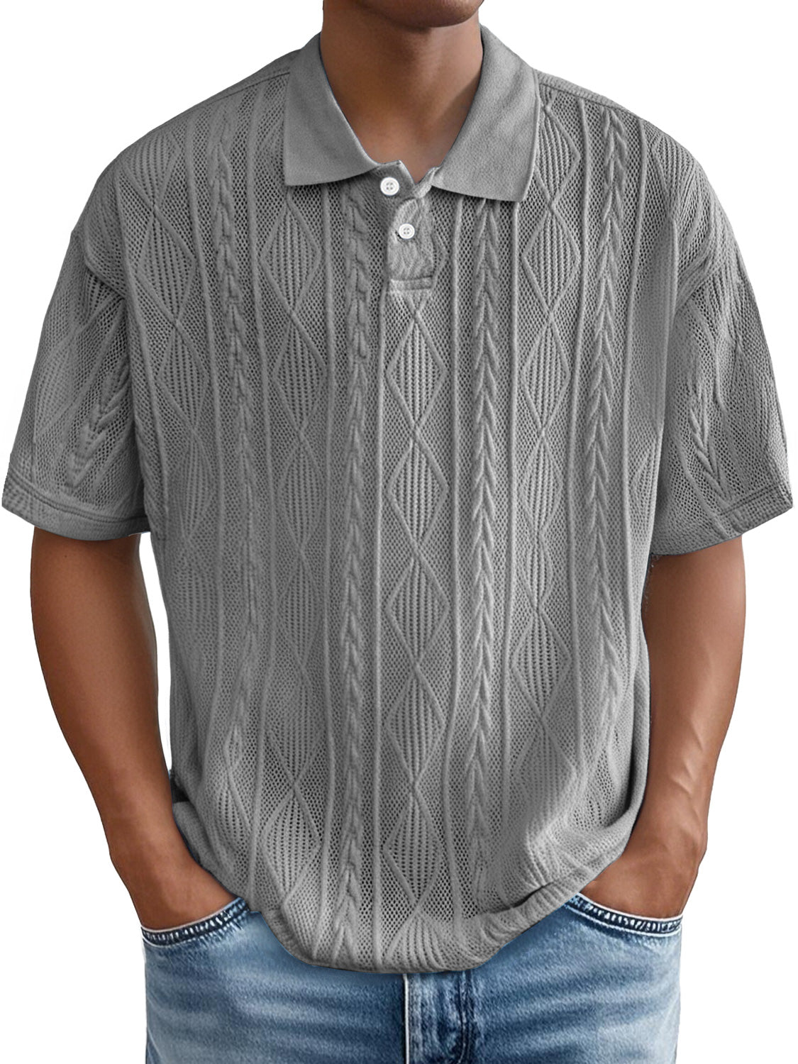 Men's Daily Casual Jacquard Texture Casual And Comfortable Short-sleeved Polo Shirt