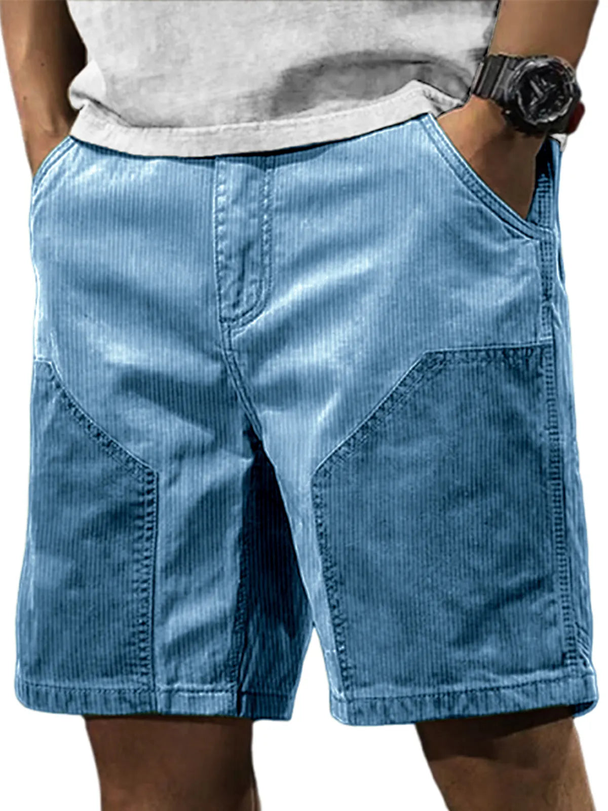 Men's Stylish Retro Corduroy Contrasting Casual Loose Cargo Shorts