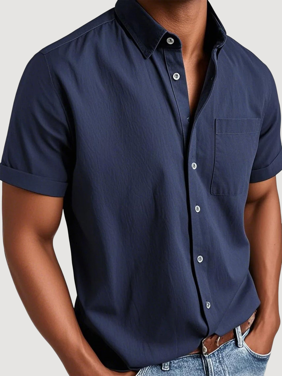 Men's Basic Retro Washed Pocket Short-sleeved Shirt