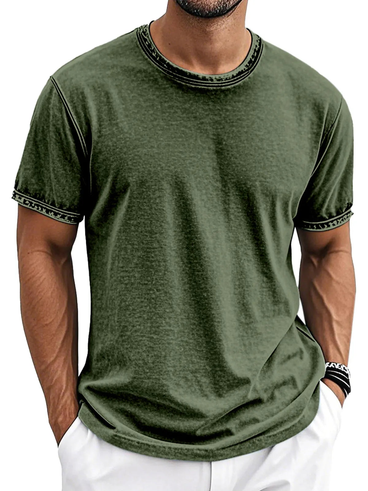 Men's Retro Cotton Washed Round Neck Short-sleeved T-shirt
