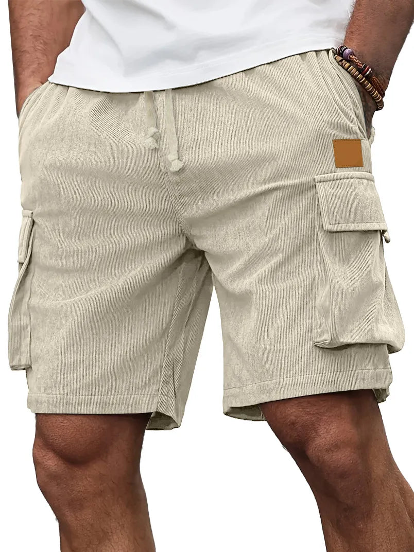 Men's Everyday Corduroy Embroidered Logo Multi-Pocket Drawstring Cargo Shorts
