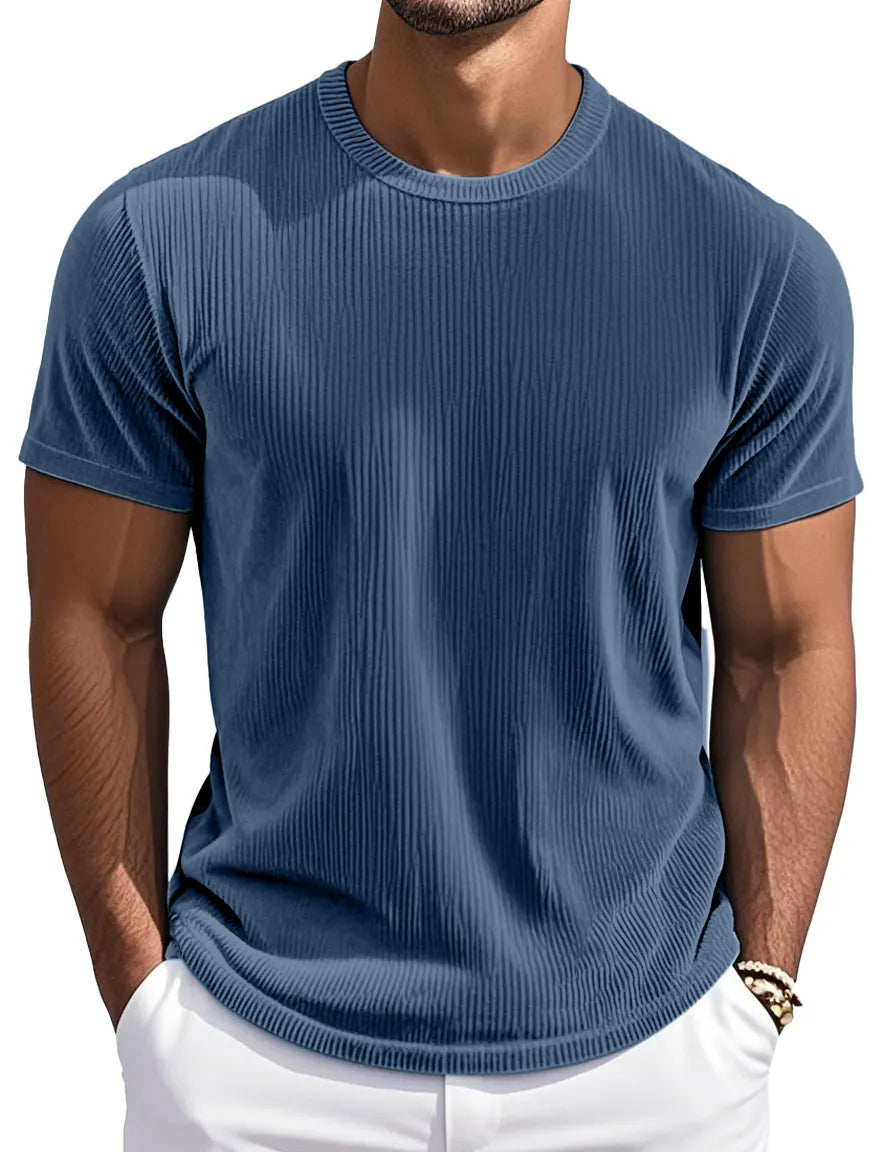 Men's Simple And Comfortable Vertical Striped Round Neck Short-sleeved T-shirt