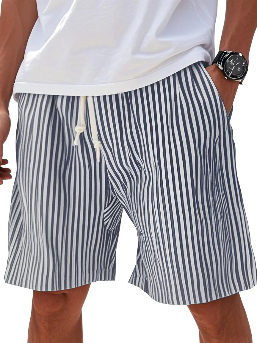 Mens Summer Stripe Pocket Beach Casual Shorts