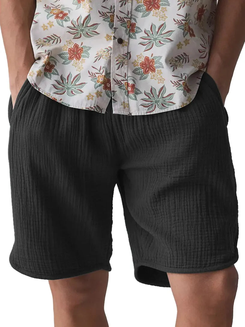Men's Textured Cotton Pocket Casual Loose Versatile Shorts
