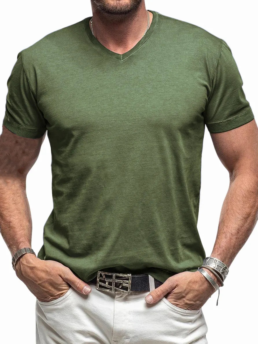 Men's Comfortable V-neck Cotton Basic Bottoming Shirt Short-sleeved T-shirt